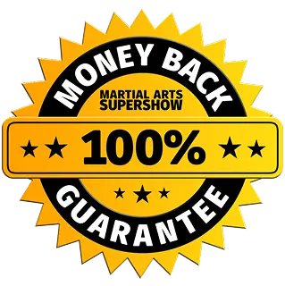 Gold badge displaying 100 percent Money Back Guarantee text with a ribbon banner on a white background, conveying trust and reassurance
